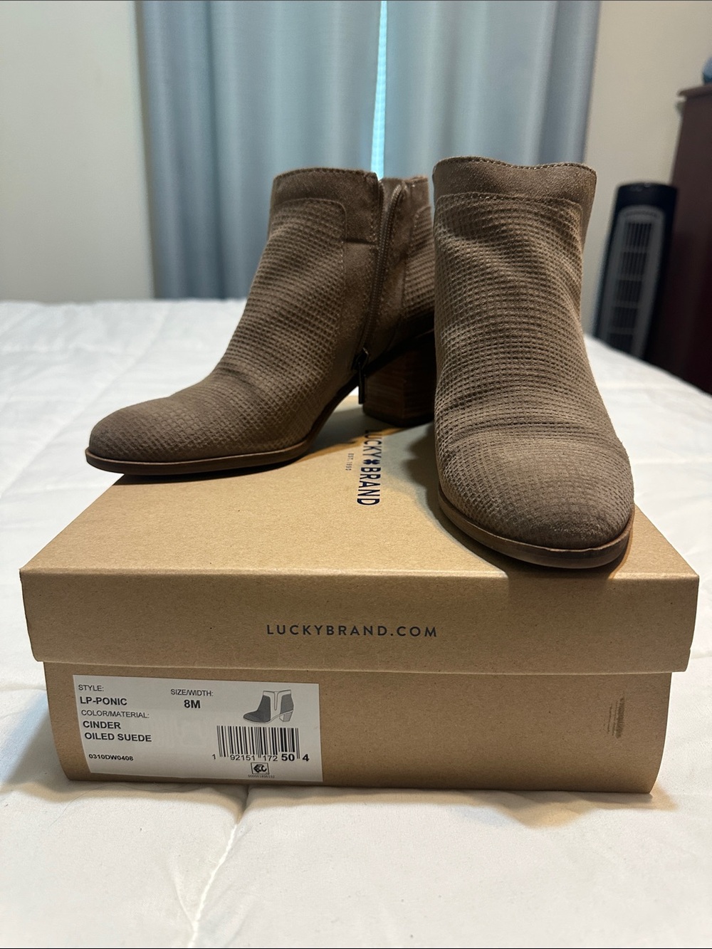Lucky Brand Cinder Oiled Suede Ankle Booties - Taupe